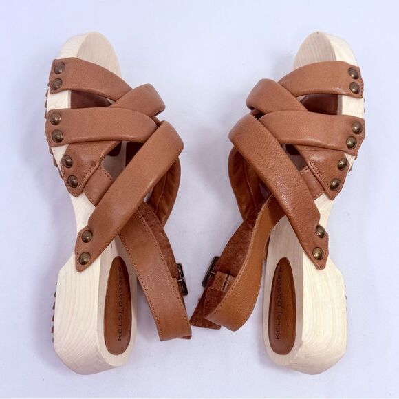 Kelsi Dagger Anthropologie Brooklyn Grove Brown Padded Strap Wood Sole Sandals - Picture 12 of 16